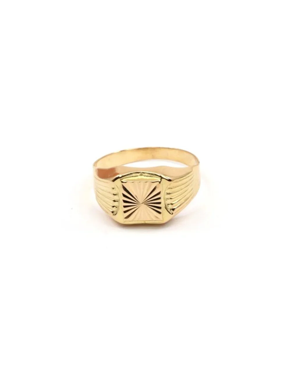 Vintage 18K Solid Yellow Gold Italian Diamond Cut Starburst Signet Ring Size 8.5